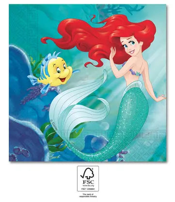 Disney Prinzessinnen Servietten Arielle, 20er Pack, 33x33cm