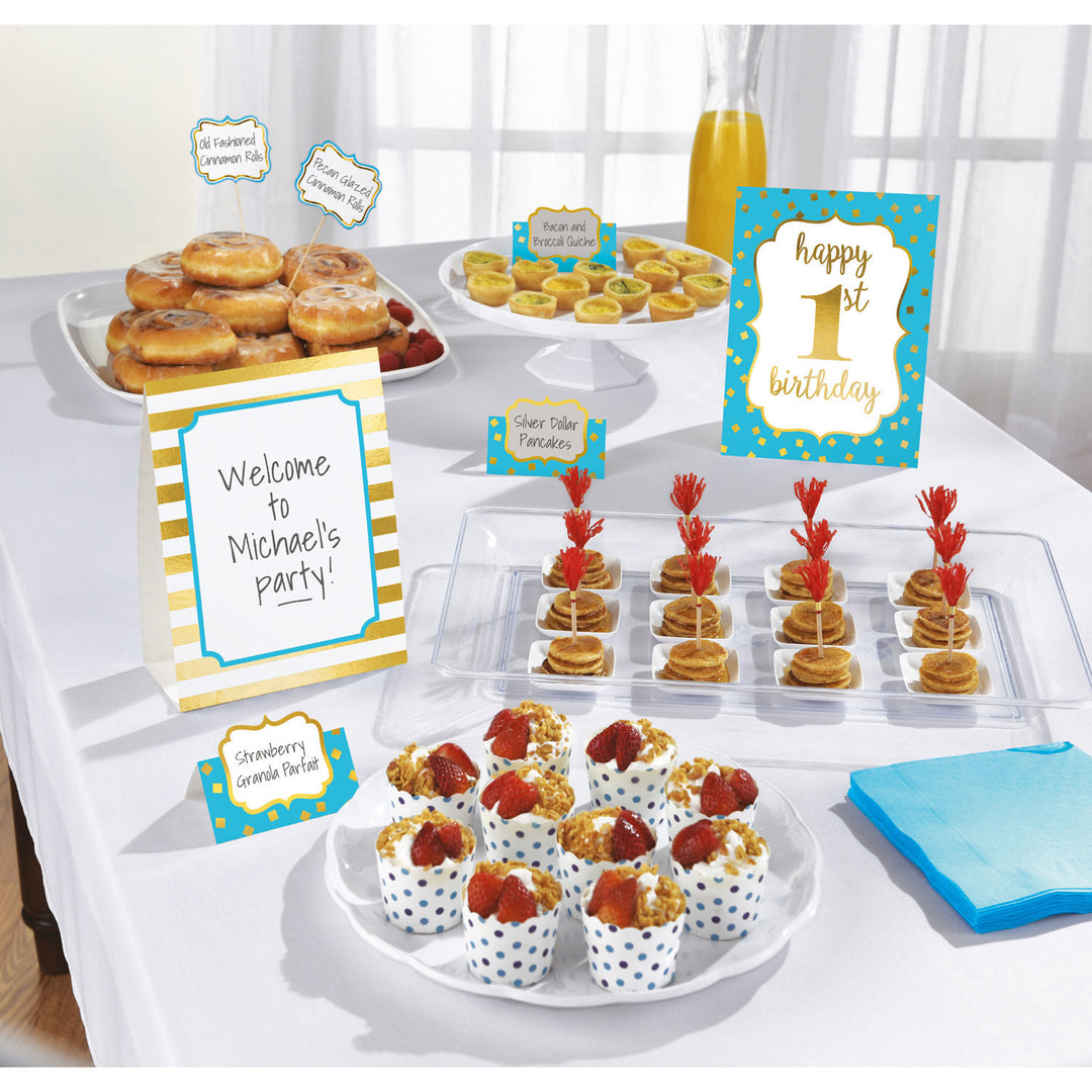 Buffet Deko Set 1. Geburtstag, 1st Birthday little Prince, boy, 12-teilig, Geburtstagskuchen, Muffins, Kindergeburtstag, Motto-Party