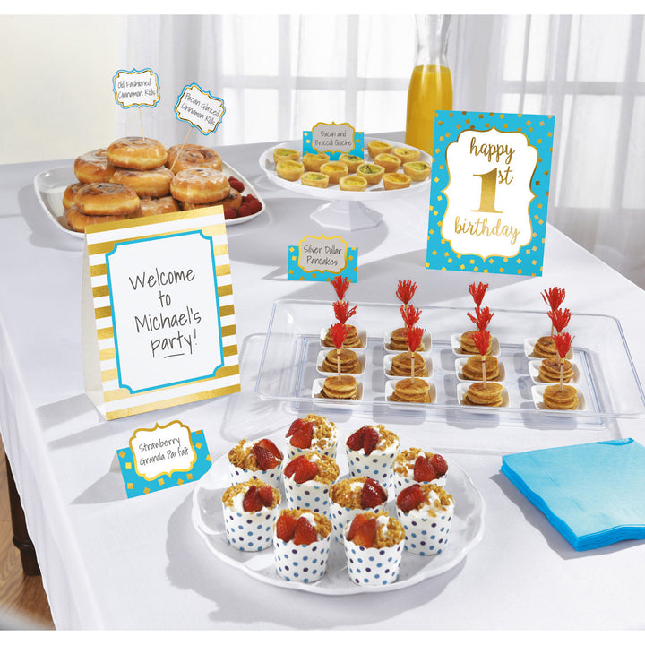 Buffet Deko Set 1. Geburtstag, 1st Birthday little Prince, boy, 12-teilig, Geburtstagskuchen, Muffins, Kindergeburtstag, Motto-Party