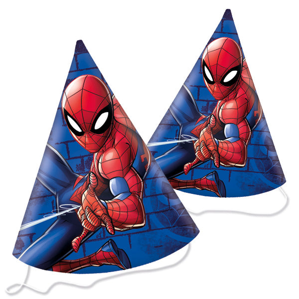 Spiderman Party-Hüte, 6er Pack, Pappe mit Gummibändern
