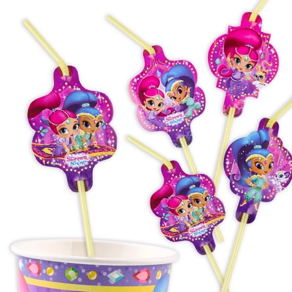 Trinkhalme Shimmer & Shine, 8er Pack, 24 cm, Party Deko Motto-Party am Kindergeburtstag, Geburtstag