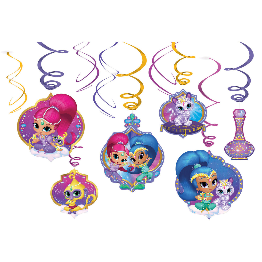 Hängespiralen, Shimmer & Shine, 6 Stück, 61 cm, Party Deko Motto-Party am Kindergeburtstag, Geburtstag