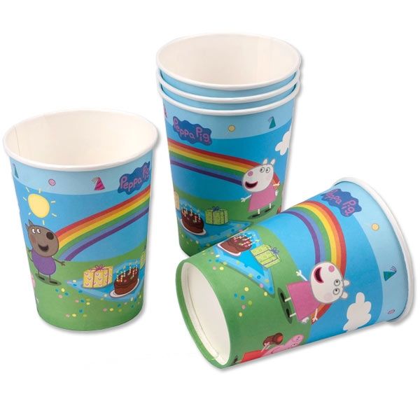Party Becher, Peppa Pig, Regenbogen, 6er, Pappe, Party Deko Motto-Party am Kindergeburtstag, Geburtstag