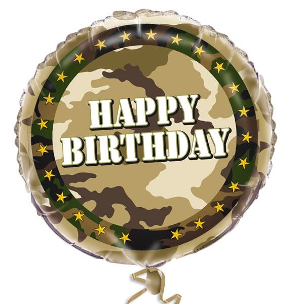 Folienballon Happy Birthday, Camouflage, Tarnfarbe, 35 cm