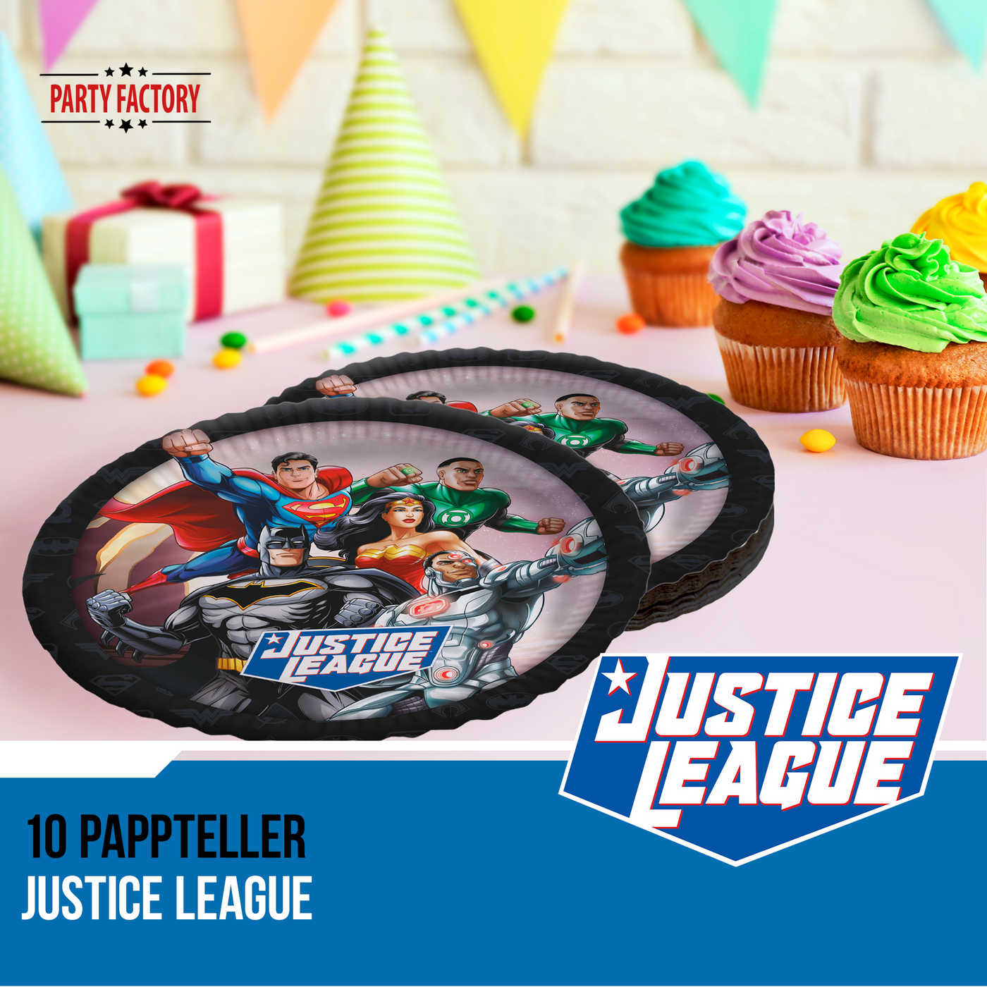 Papp-Teller Justice League, 23 cm, 10 Stück