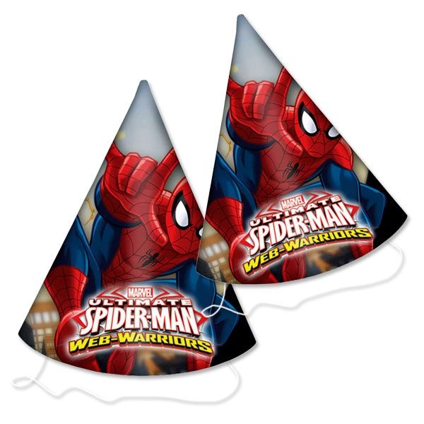 Spiderman Party-Hüte, 6er Pack, Pappe mit Gummibändern, 10cm x 16cm