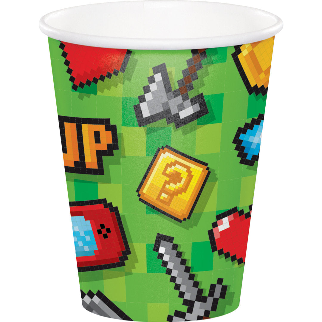 Party-Becher, Gaming Party, 8er Pack, Pappe, 256ml, Party Deko Motto-Party am Kindergeburtstag, Geburtstag