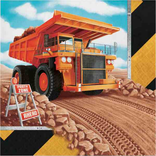 Servietten Baufahrzeuge / Baustelle, Kipplaster, 16er Pack, 33x33 cm