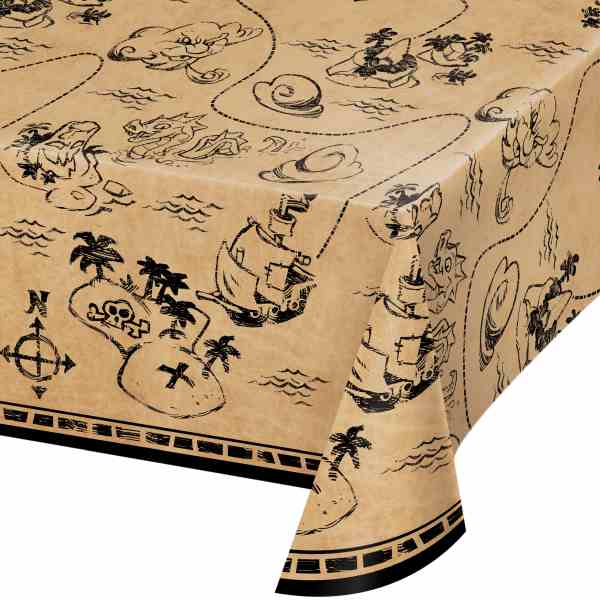 Tischdecke Piraten, Piratenschiff, Schatzkarte, 1.4 x 2.6 cm, Party Deko Motto-Party am Kindergeburtstag, Geburtstag