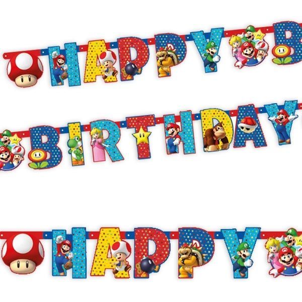 Buchstabenkette Happy Birthday, Super Mario Bros. / Gaming Party, 1.9 m