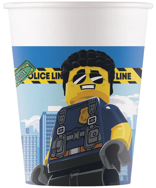 Party-Becher Lego City, 8er Pack, 200 ml, Pappe, FSC, Party Deko Motto-Party am Kindergeburtstag, Geburtstag