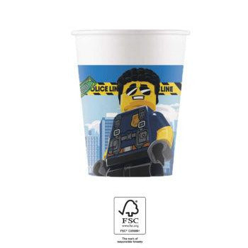 Party-Becher Lego City, 8er Pack, 200 ml, Pappe, FSC, Party Deko Motto-Party am Kindergeburtstag, Geburtstag