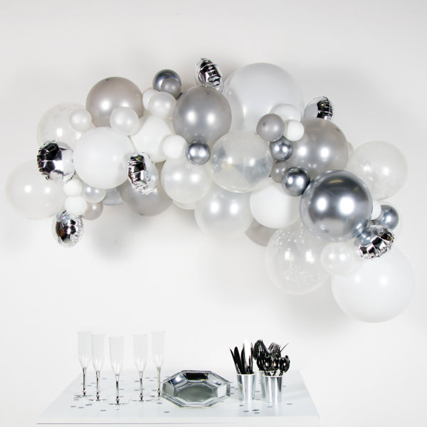 Ballongirlande silber-weiss, DIY, 66 Ballons inkl. 4m Ballonband