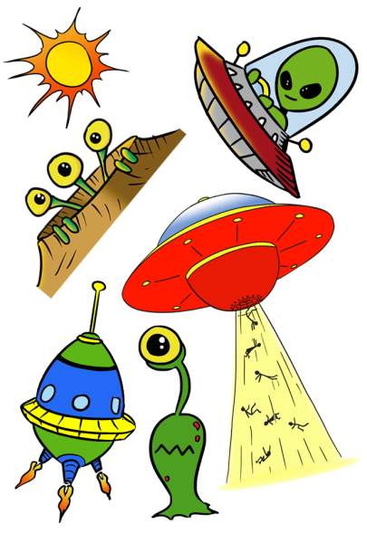 Tattoos Alien Ufo, 1 Karte mit 5 Motiven