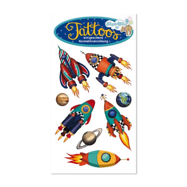 Tattoos Rakete / Weltraum, 1 Karte mit 8 Motiven, Mitgebsel, Gastgeschenk, Giva-away, Spielzeug, Kindergeburtstag, Motto-Party