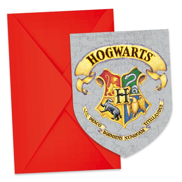Einladung Hogwarts Häuser, Harry Potter, 6 Stk, inkl. Kuverts, FSC kinderparties-shop