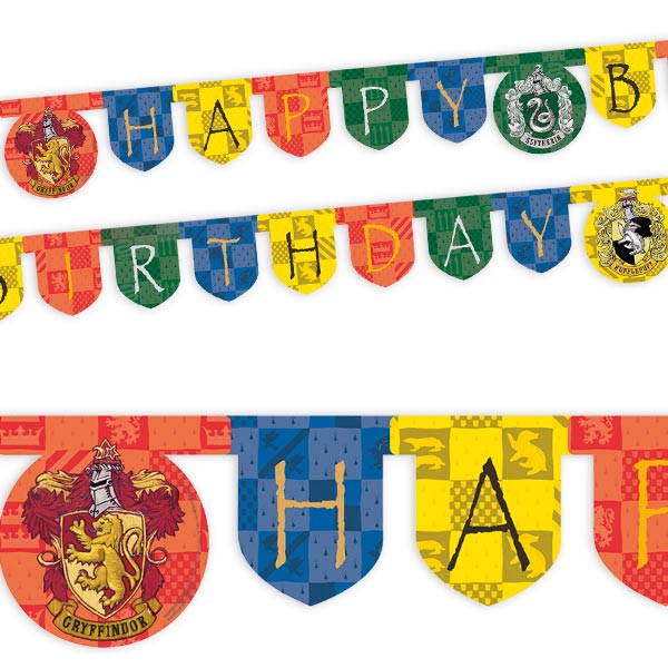 Buchstabenkette Happy Birthday, Hogwarts Häuser, Harry Potter, 2m FSC kinderparties-shop