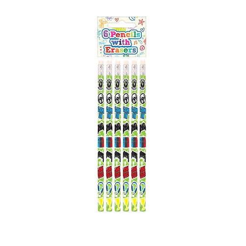 Gaming Bleistift mit Radiergummi, 6er Pack kinderparties-shop