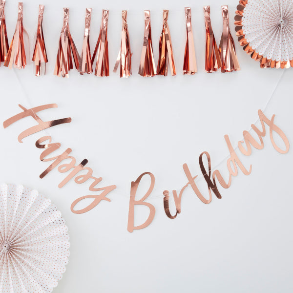 Happy Birthday Buchstabenkette, Rose-Gold, 1.5m kinderparties-shop