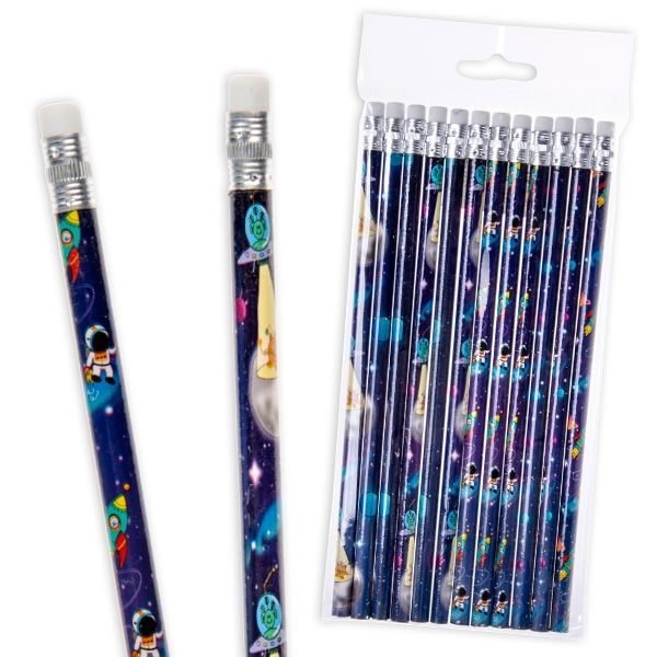 Weltall Bleistifte mit Radiergummi, Weltraum-Party, 12er Pack