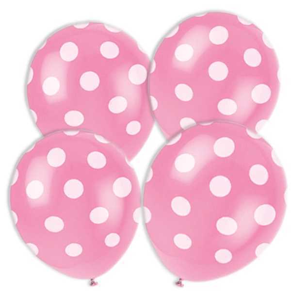 Luftballons, rosa mit weissen Punkten, 6er Pack, Party Deko Motto-Party am Kindergeburtstag, Geburtstag