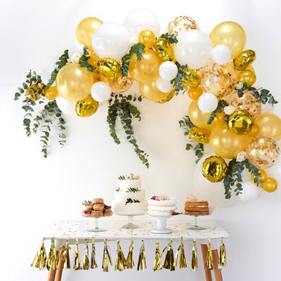 Ballongirlande gold, DIY Girlande, 70 Ballons inkl. Folien- & Konfettiballone, 4m Ballonband