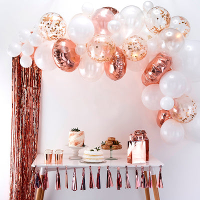 Ballongirlande rosé-gold, DIY Girlande, 70 Ballons inkl. Folien- & Konfettiballone, 4m Ballonband