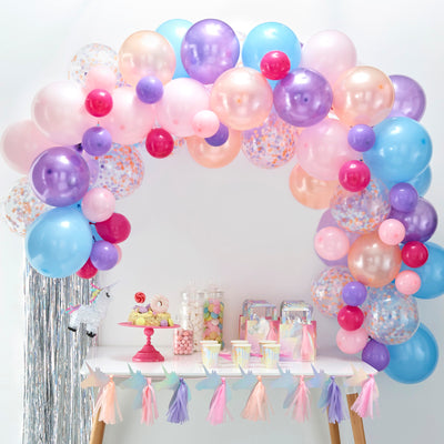 Ballongirlande pinkl-violett-blau, DIY Girlande, 80 Ballons inkl. Konfettiballone und 4m Ballonband