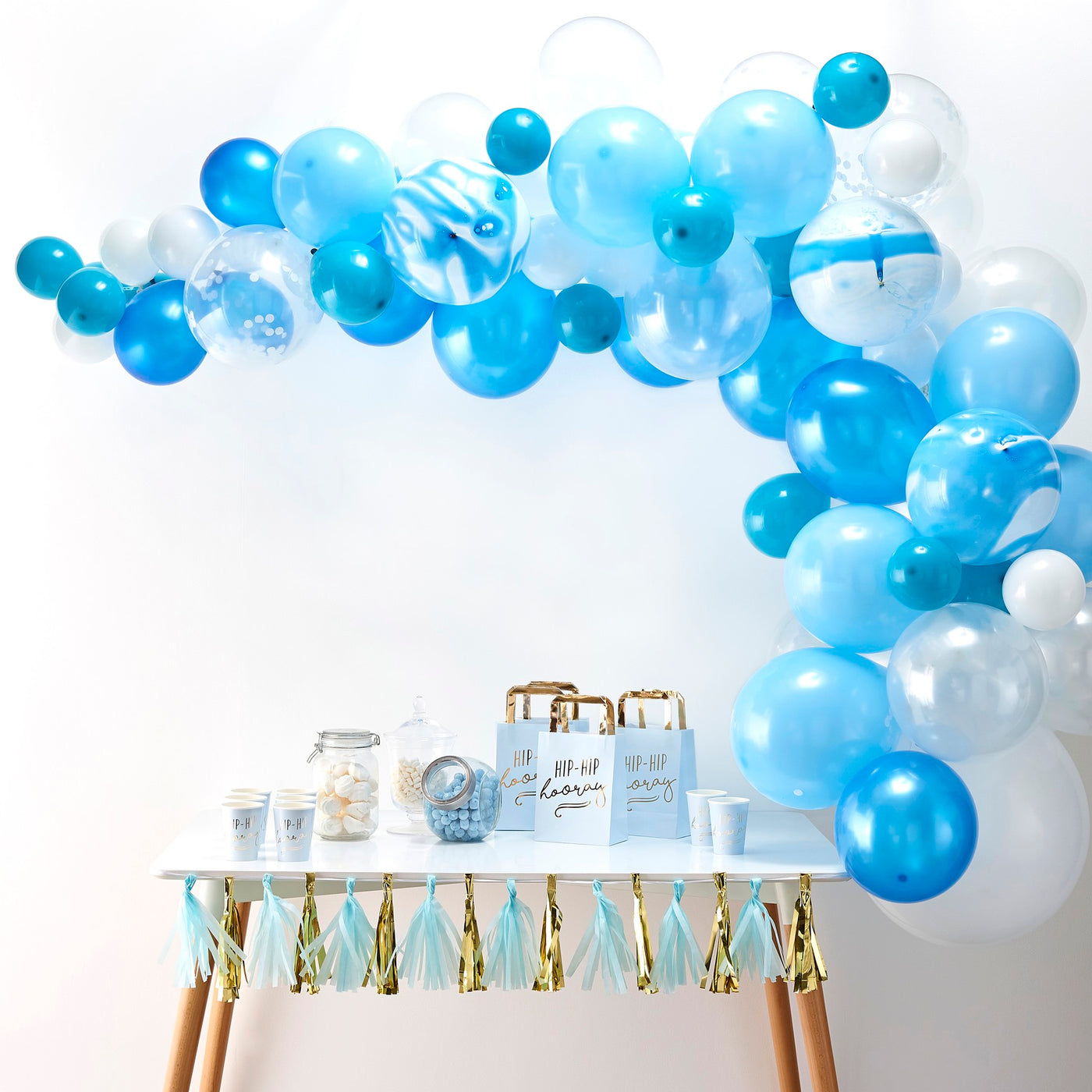 Ballongirlande blau, DIY Girlande, 70 Ballons inkl. Konfettiballone, 4m Ballonband