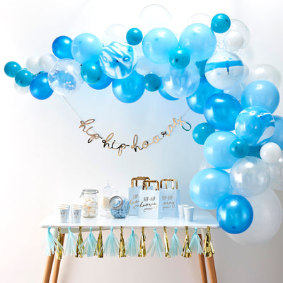 Ballongirlande blau, DIY Girlande, 70 Ballons inkl. Konfettiballone, 4m Ballonband