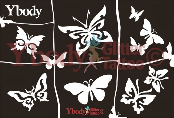 Glitzertattoo, Schablonen-Set, 6 Stk., Schmetterling
