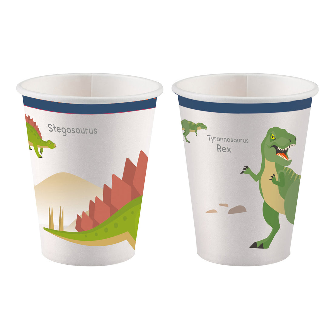 Party Becher Dinosaurier T-Rex & Stegosaurus, Pappe, 250ml