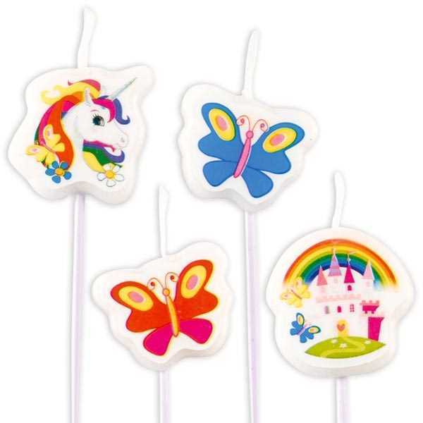 Kerzen Figuren, Einhorn Regenbogen, 4er Pack