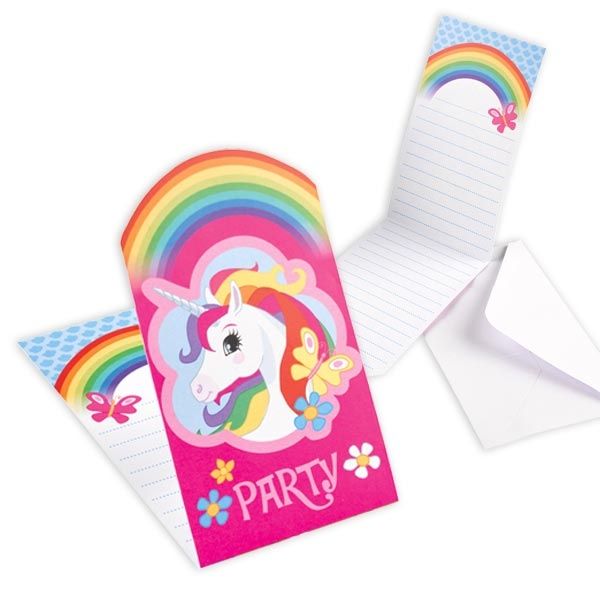 Einladung Einhorn Regenbogen, 8er Pack, inkl. Umschläge