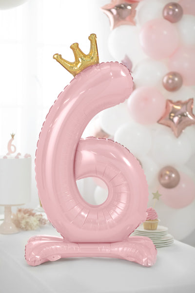 Stehender Rosa Zahlen Folienballon mit Krone, Nummer 1-9 & 0, 84cm kinderparties-shop