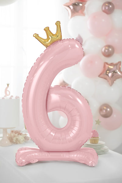 Stehender Rosa Zahlen Folienballon mit Krone, Nummer 1-9 & 0, 84cm