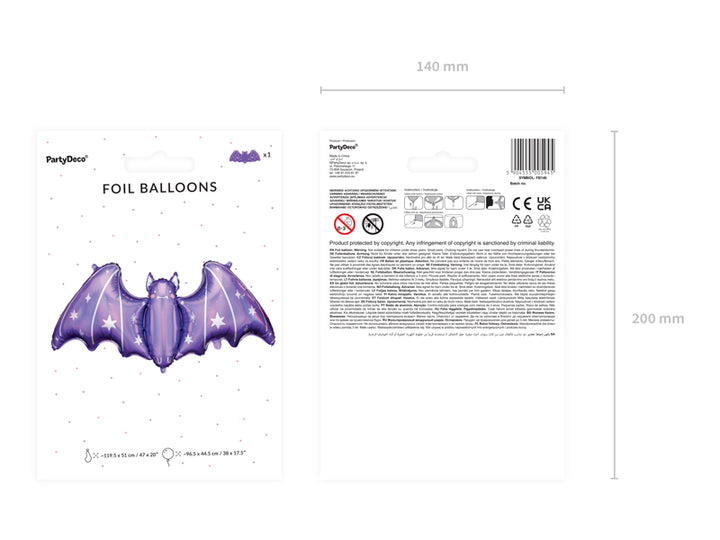Fledermaus Folienballon, Halloween, violett 120x51cm kinderparties-shop