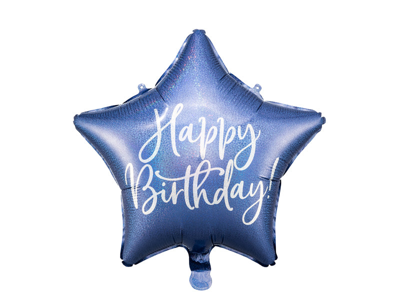 Folienballon, Stern Happy Birthday, blau, 40 cm
