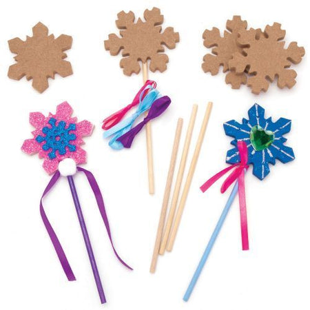 Blank wooden magic wand snowflake, pack of 6, 25 cm image