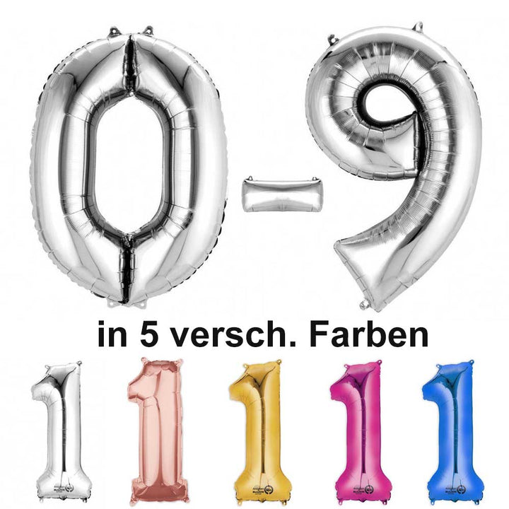 Folienballon Zahl 1-9 & 0, XXL, 86 cm, versch. Farben