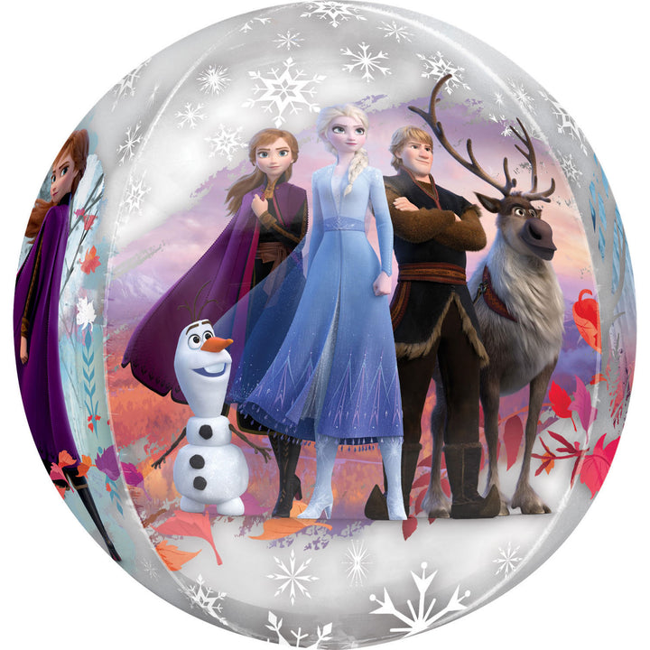 Folieballon rund, Frozen, transparent, 38cm, Party Deko Motto-Party am Kindergeburtstag, Geburtstag