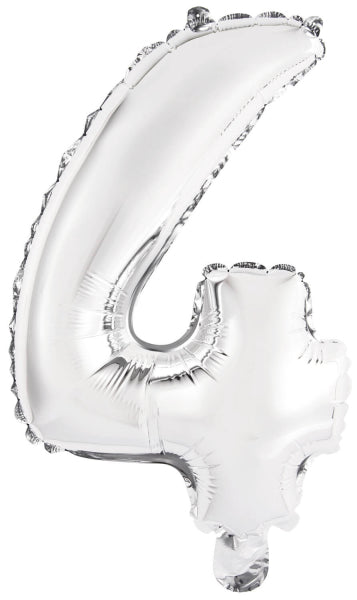 Silberfarbener Folienballon Nummer 1-9 und 0, Höhe 41cm