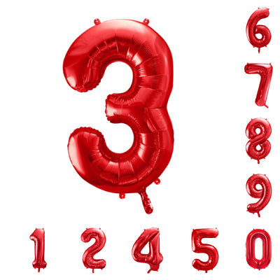 Zahlen Folienballon, Nummer 1-9 und 0, rot, 86cm