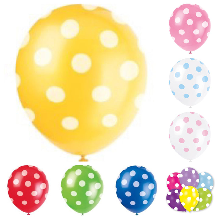 Luftballons, versch. Farben mit Punkten, 6er Pack