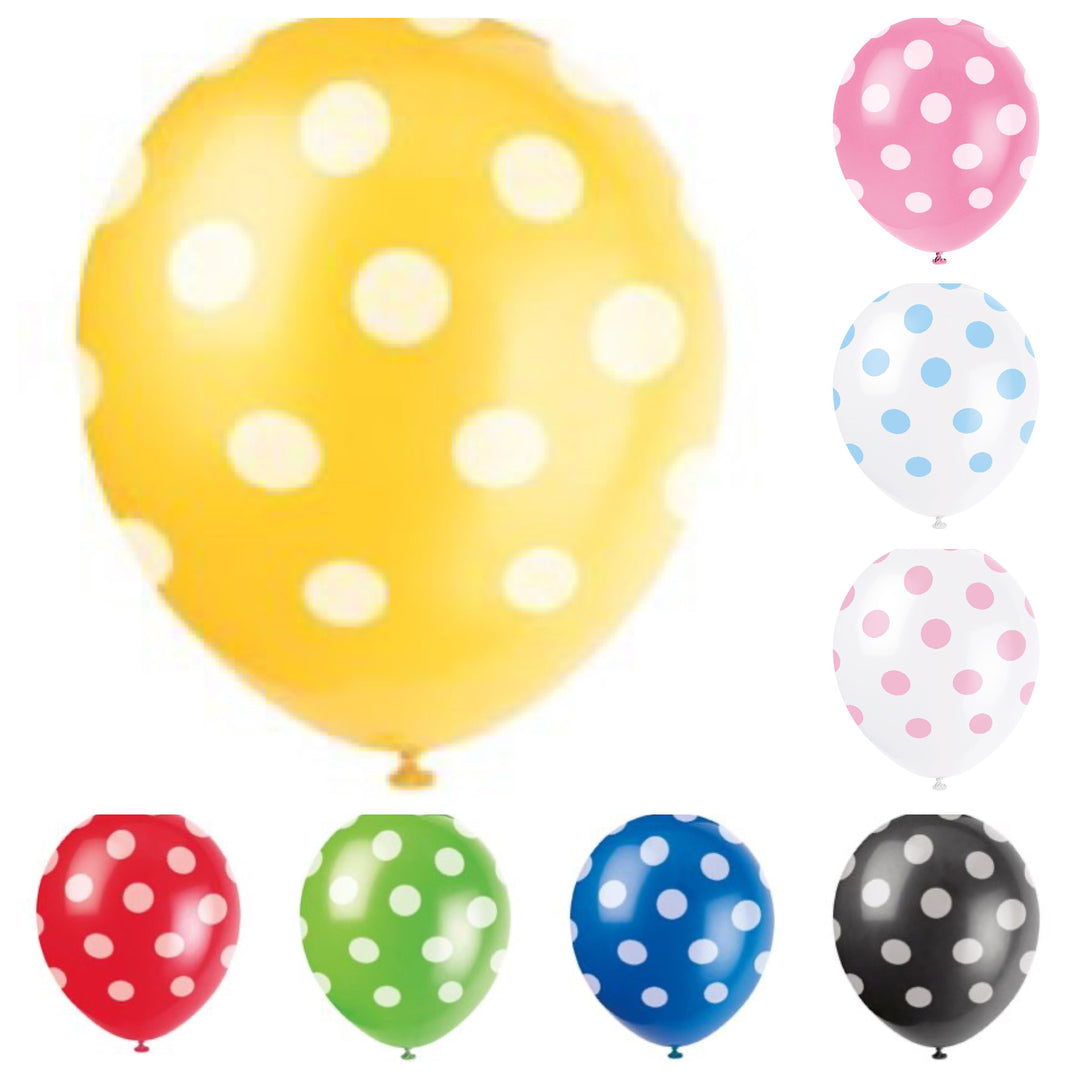 Luftballons, versch. Farben mit Punkten, 6er Pack