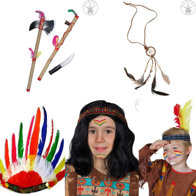 Accessoire Verleihkiste Indianer Kopfschmuck & Friedenspfeife