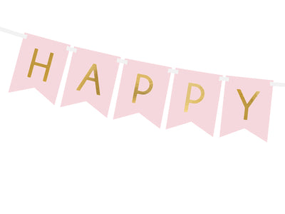 Happy Birthday Buchstabenkette, rosa, 1.75m