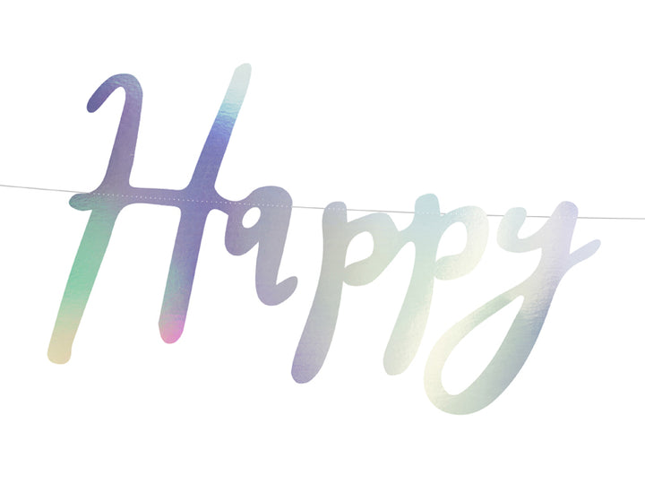 Happy Birthday Buchstabenkette, Schnürlischrift, schillernd kinderparties-shop