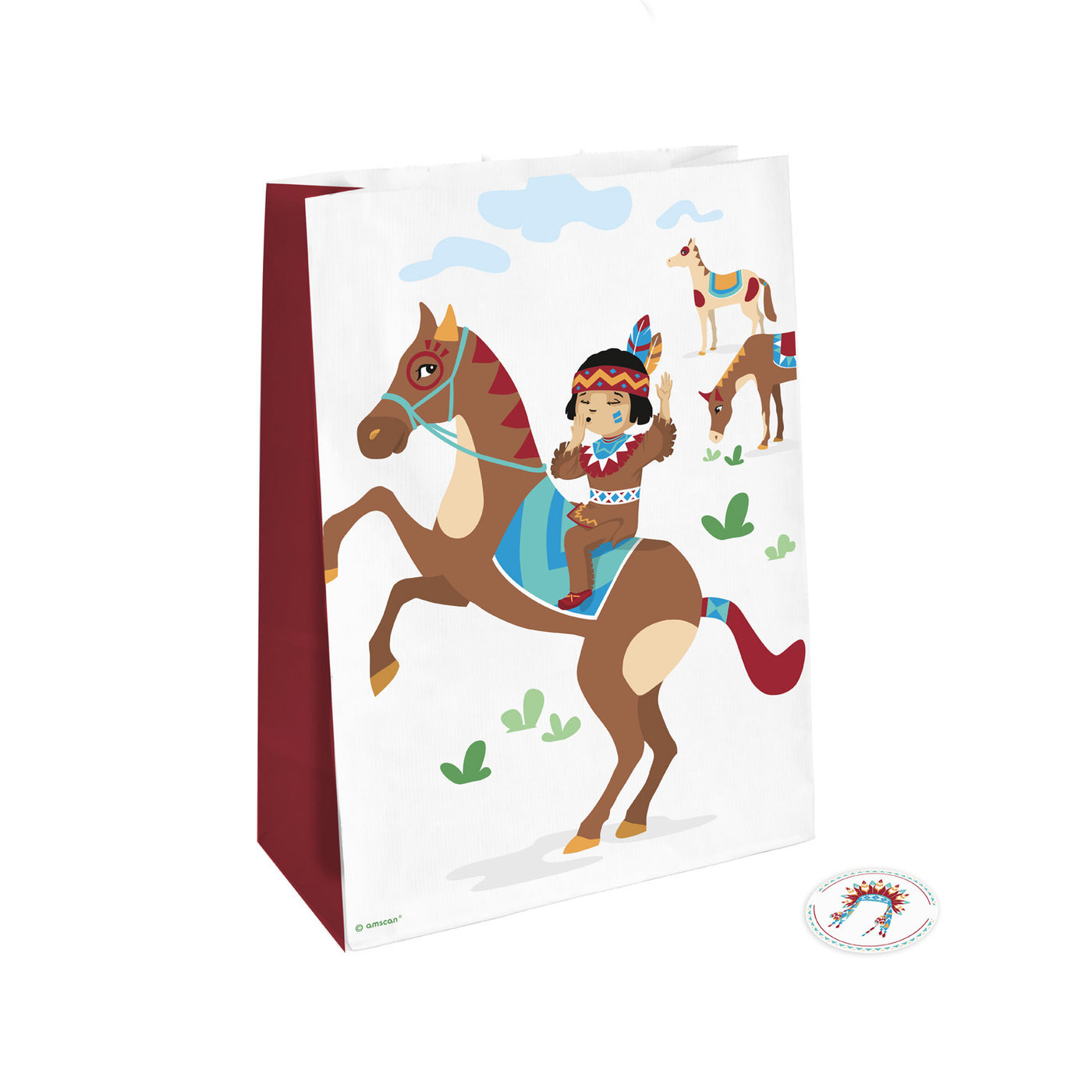 Geschenk-Tüten Tepee & Tomahawk Indianer, 4er Pack, Papier