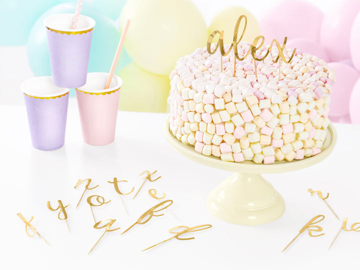 Kuchentopper Alphabet, Kuchen Deko gold, 53 Buchstaben